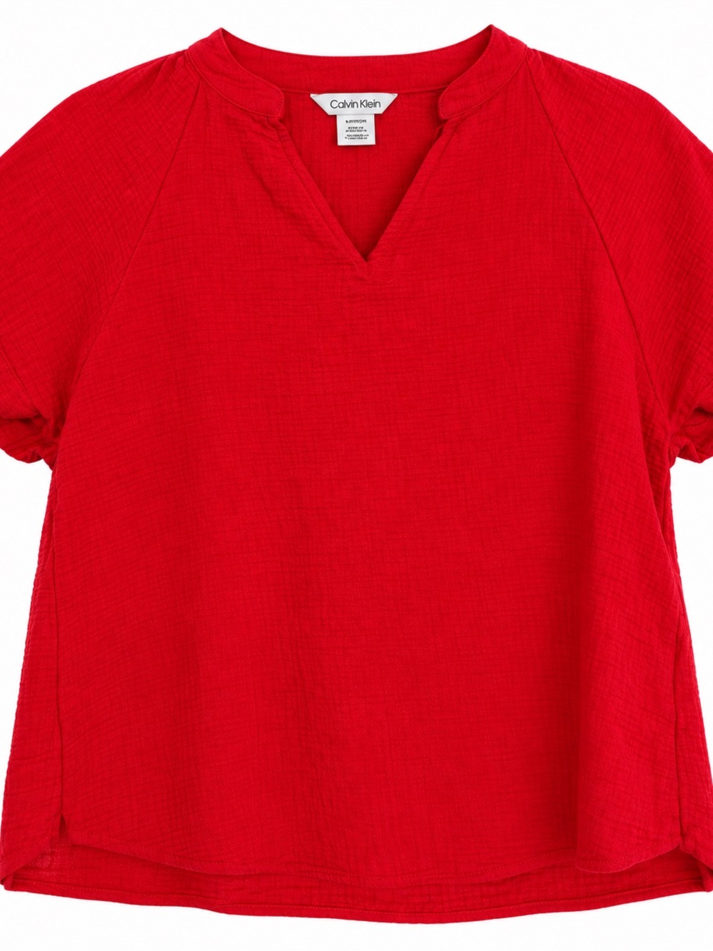 Calvin Klein Bright Red Short Sleeve V-Notch woman’s Top